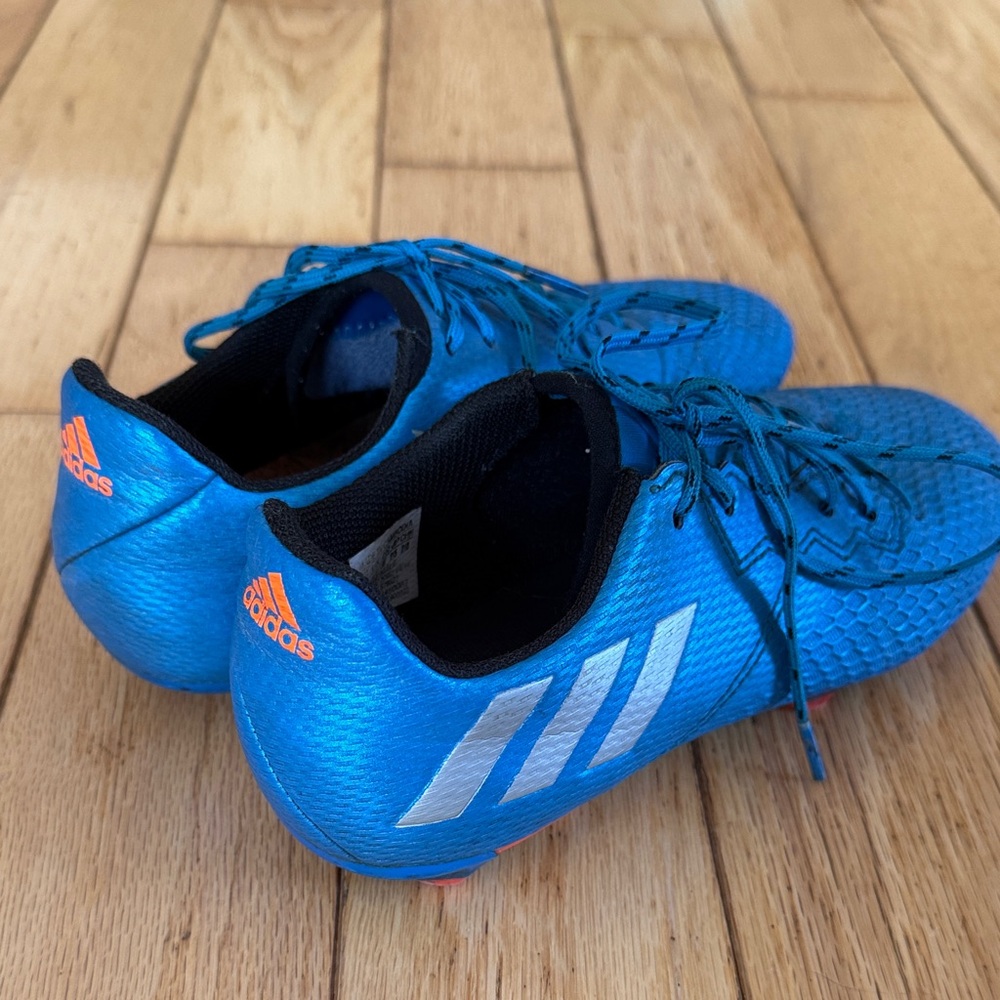 Adidas Bright Blue Cleats with White and Orange Accents